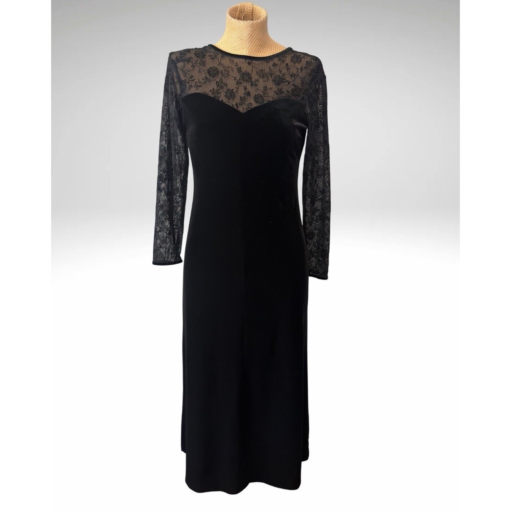 Vintage 90s Black Velvet Dress Size 8 Petite Long Sleeved Goth Whimsigoth Witchy